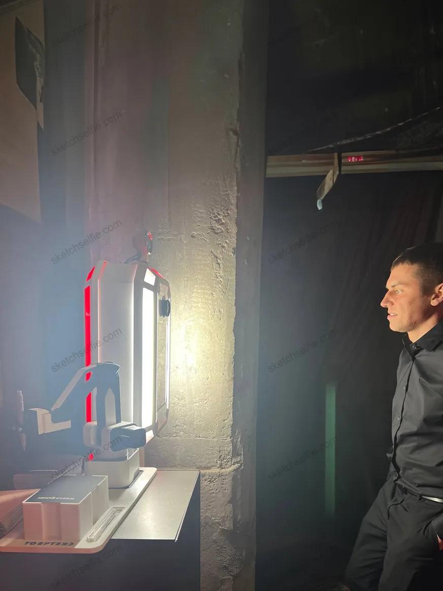 guy posing for sketch robot portrait