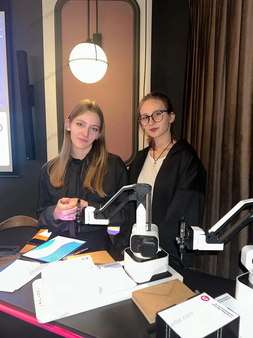 hostess at sketch robot photo zone