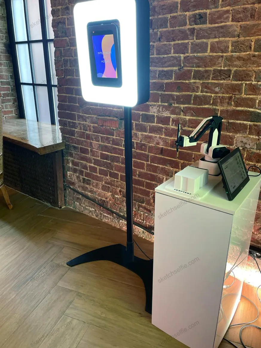 sketch robot at a party