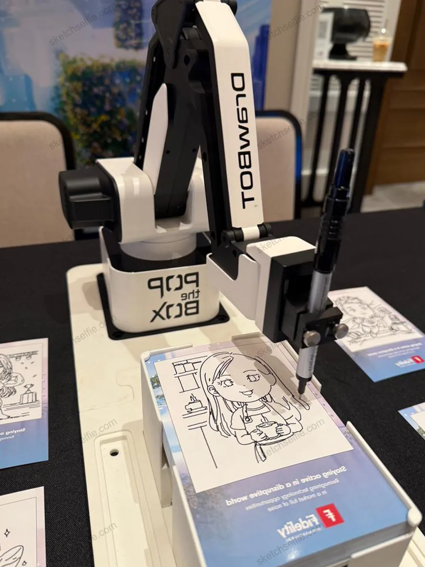 sketch robot drawing caricature at event
