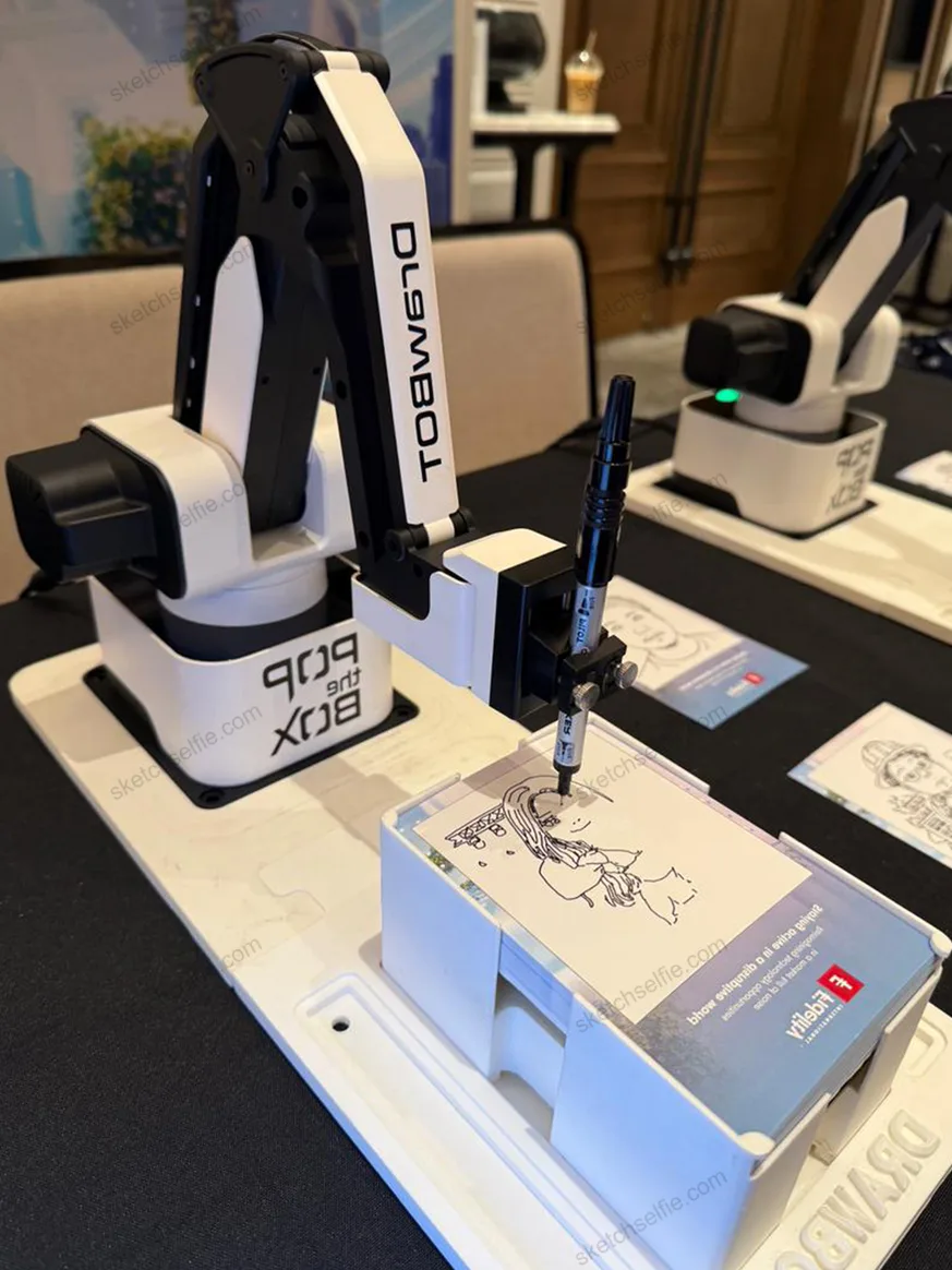 sketch robot drawing caricature at exhibition