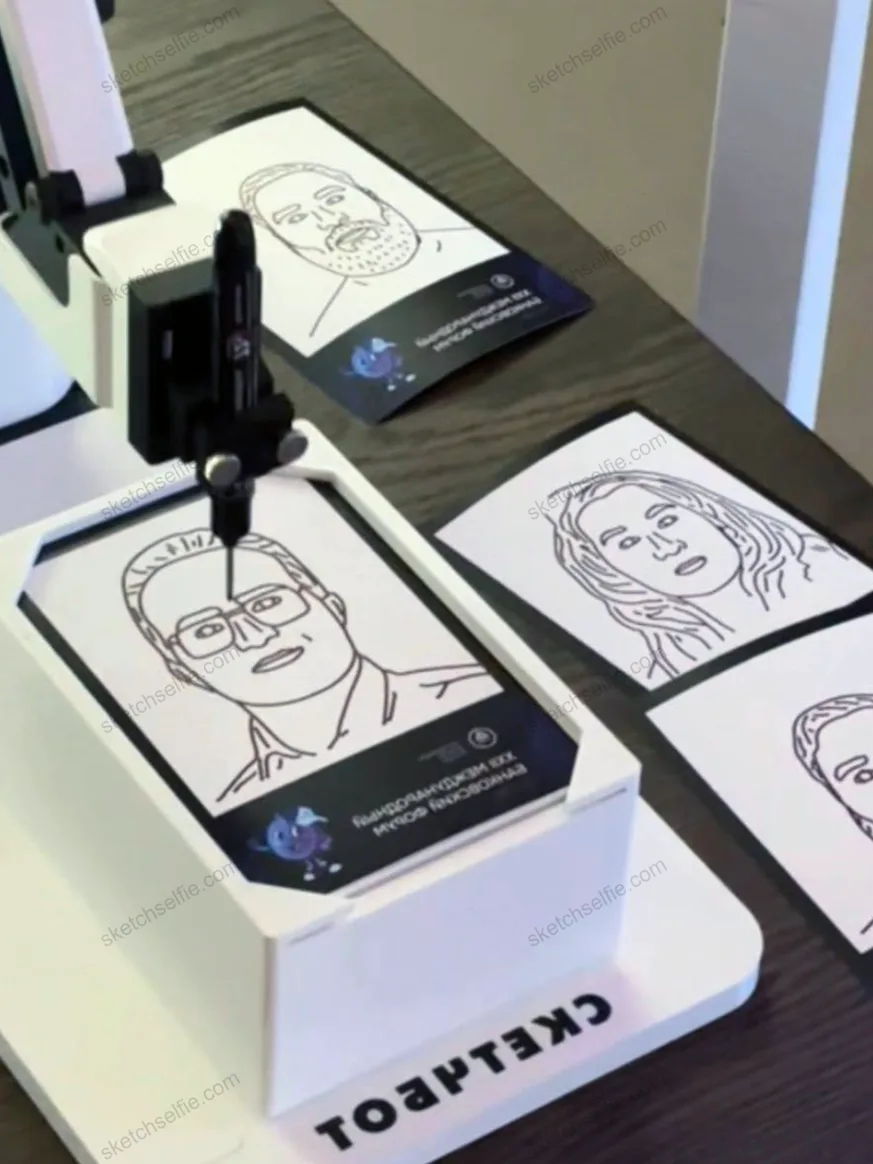 sketch robot drawing portrait at exhibition