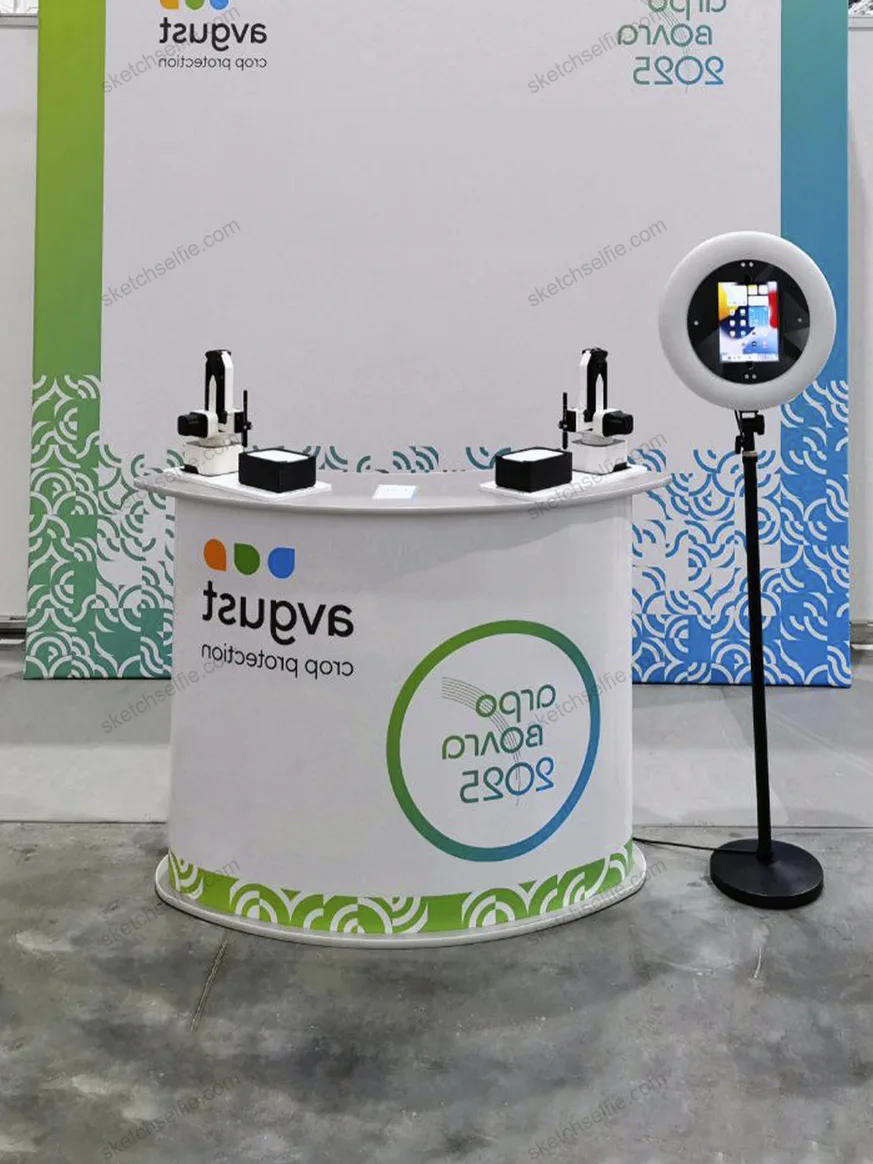 two sketch robots at exhibition booth