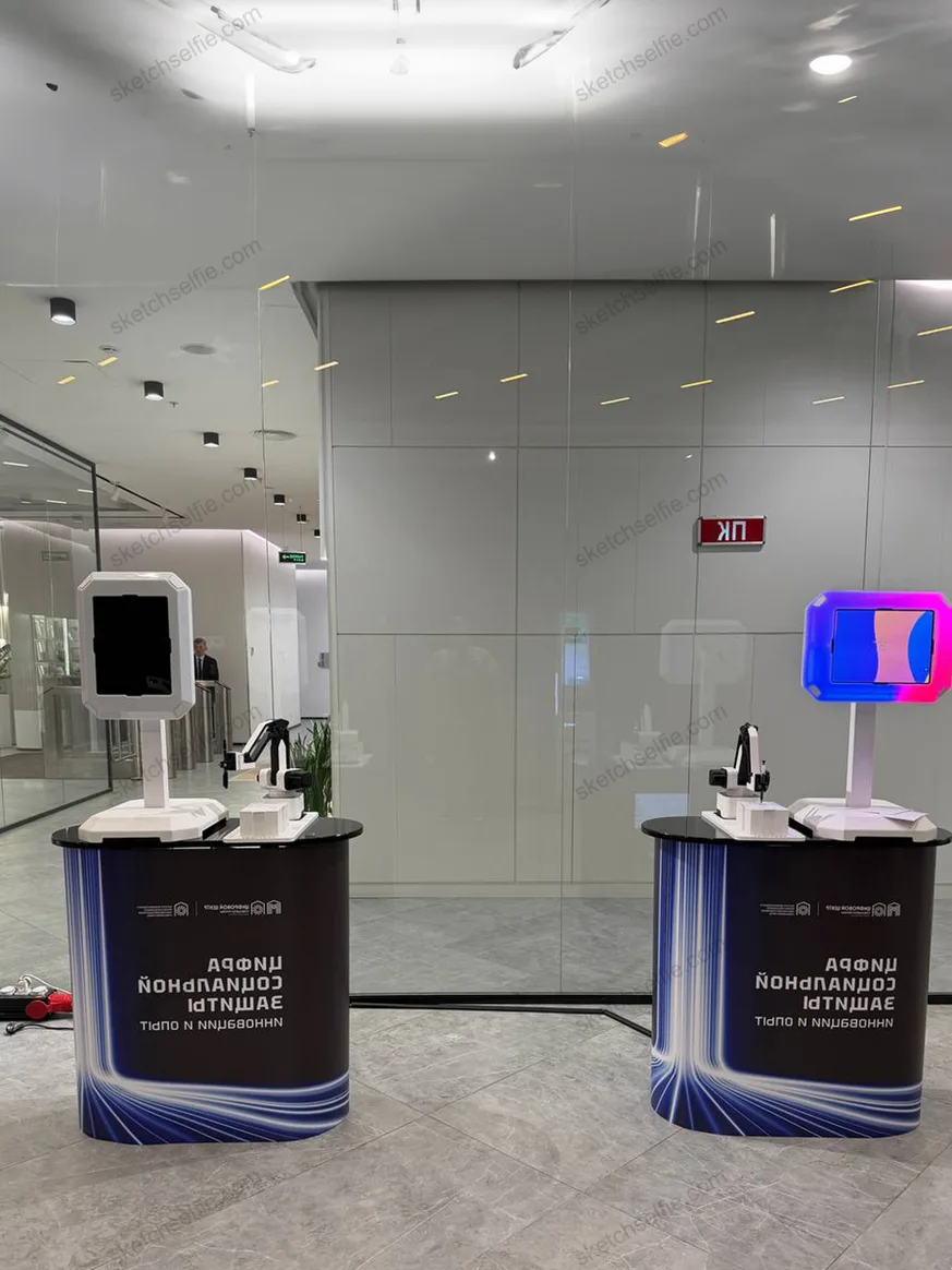 two sketch robots at promo event