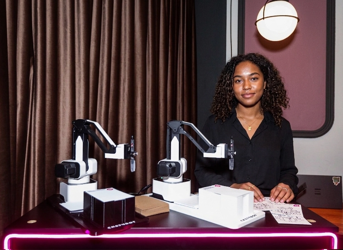 SketchSelfie robot drawing portraits live at event